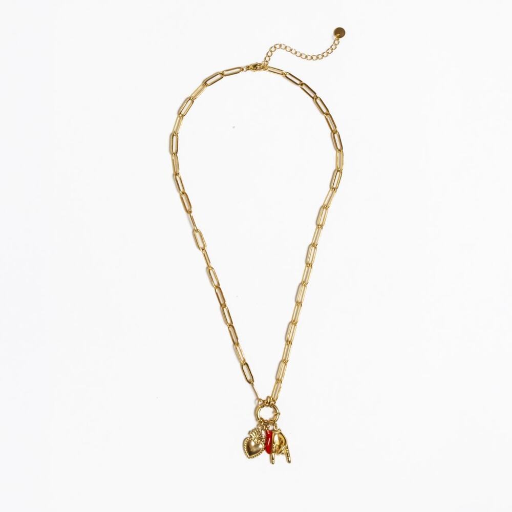 18k Gold Charm Cluster Necklace